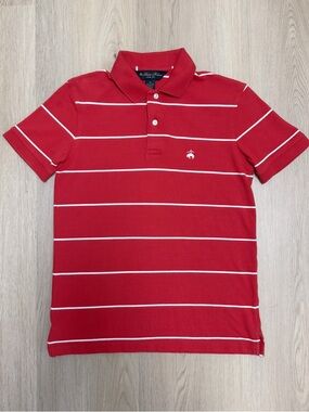 Brooks Brothers Red White Stripe Pique Slim Fit Short Sleeve Polo XS